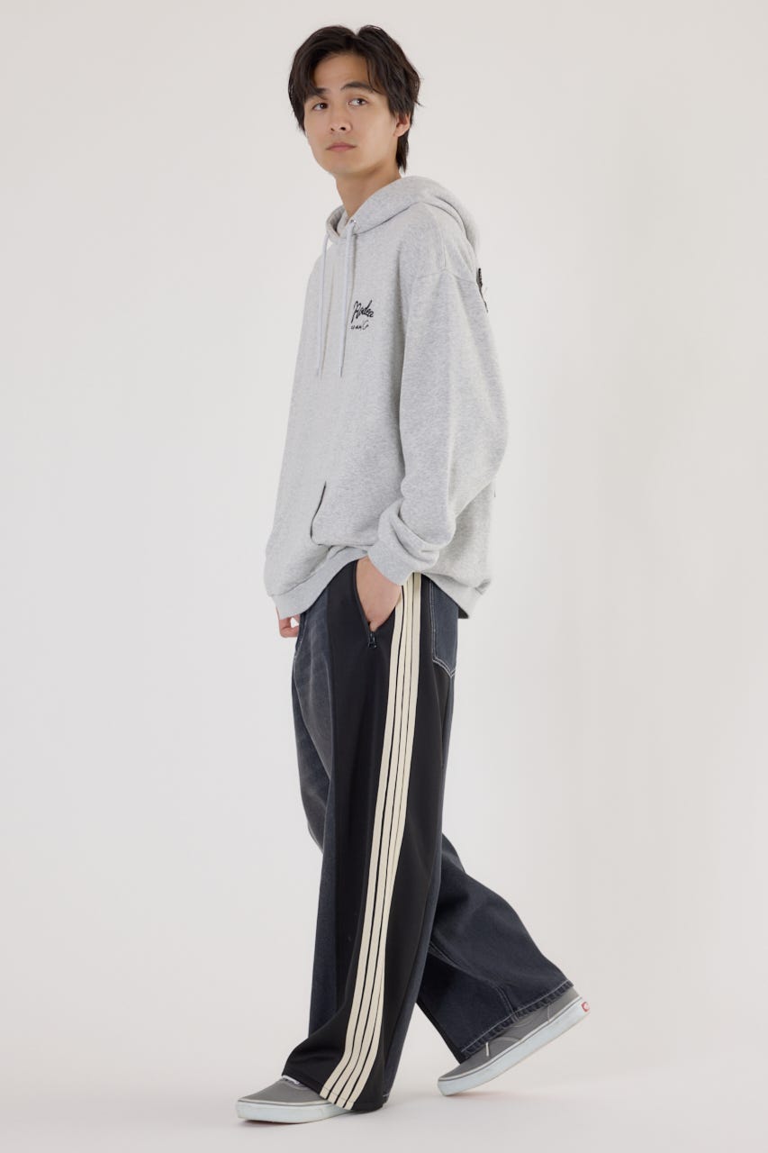 【UNISEX】カスタムトラック デニムパンツ 柄BLK S