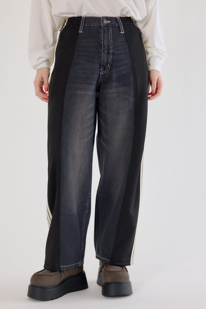 【UNISEX】カスタムトラック デニムパンツ 柄BLK S