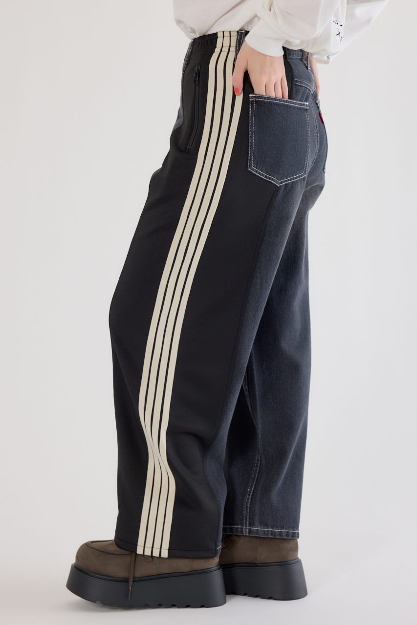 【UNISEX】カスタムトラック デニムパンツ 柄BLK S