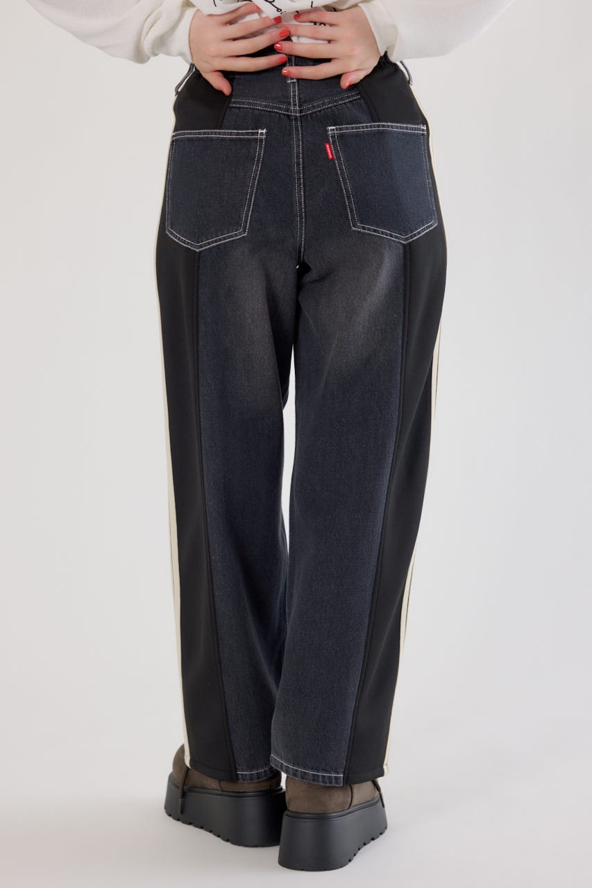 【UNISEX】カスタムトラック デニムパンツ 柄BLK S