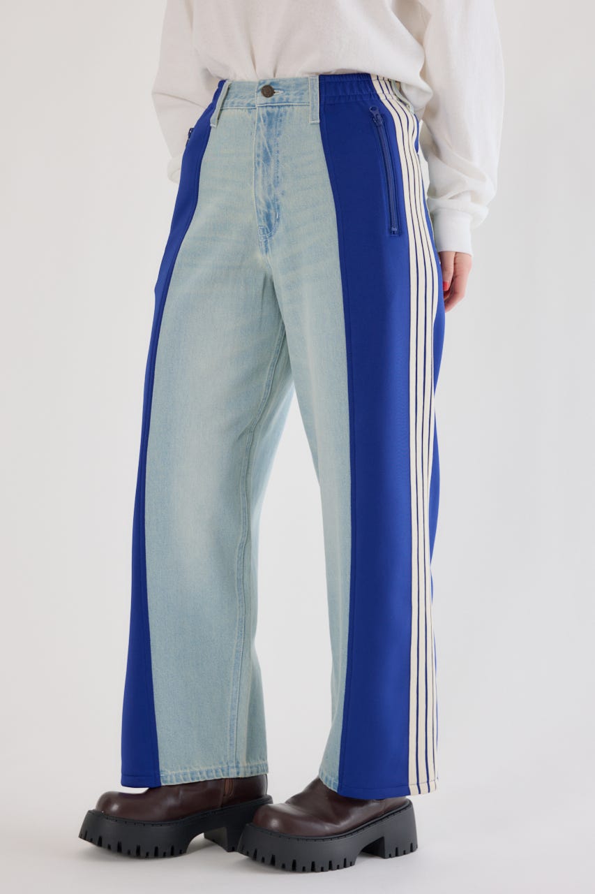 【UNISEX】カスタムトラック デニムパンツ 柄BLU L