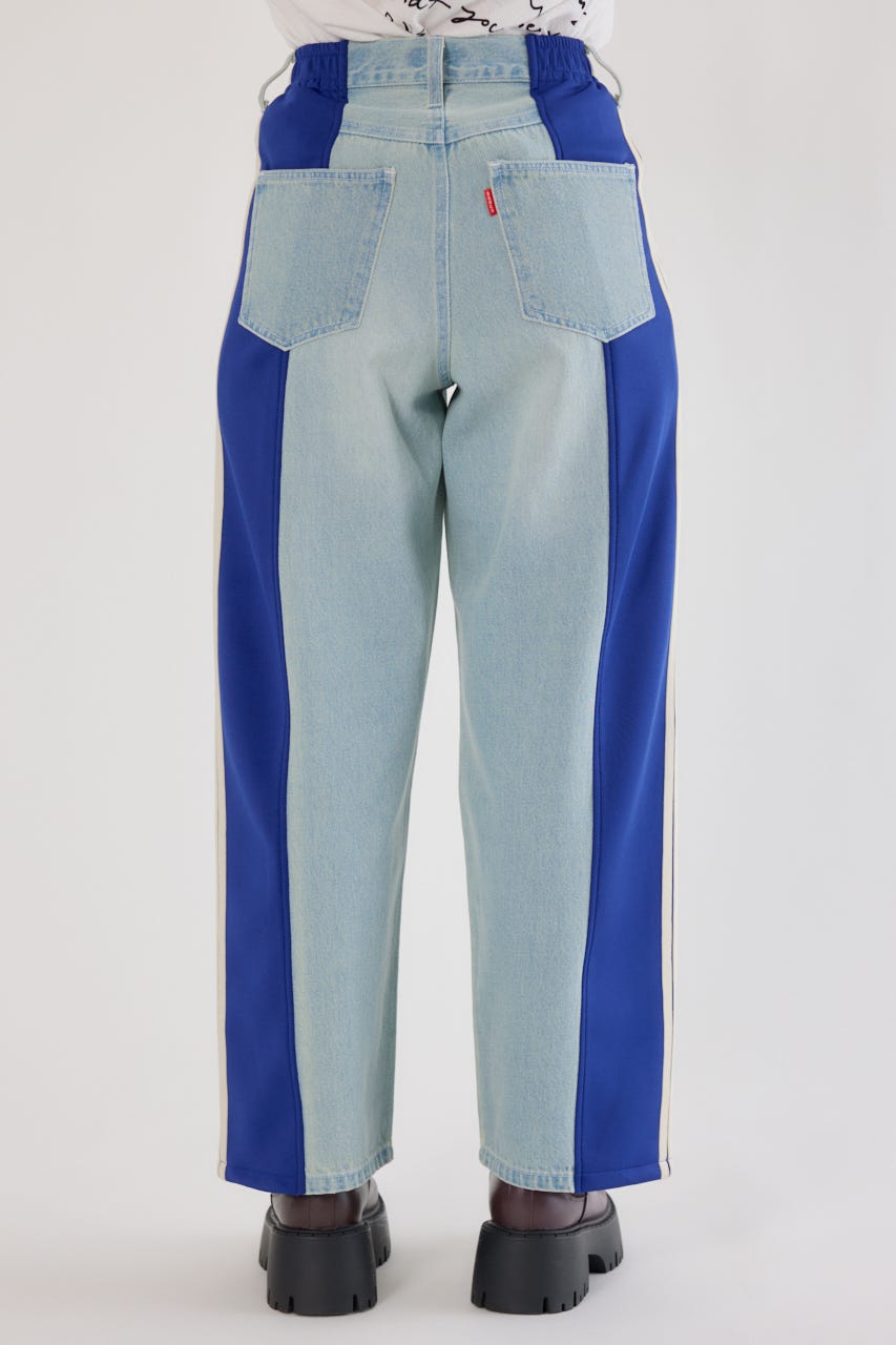 【UNISEX】カスタムトラック デニムパンツ 柄BLU L