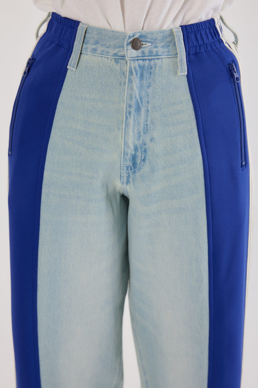 【UNISEX】カスタムトラック デニムパンツ 柄BLU L