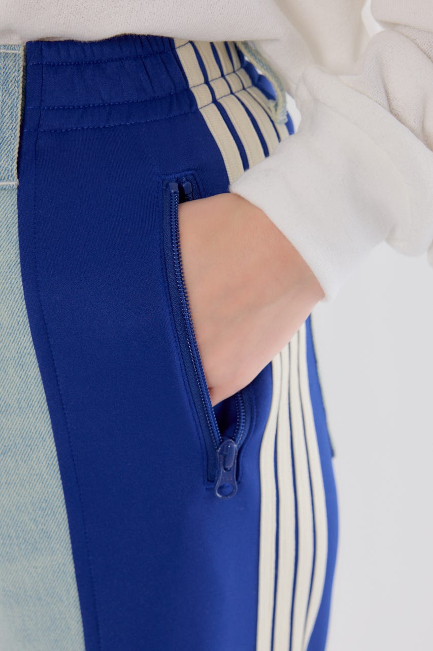 【UNISEX】カスタムトラック デニムパンツ 柄BLU L