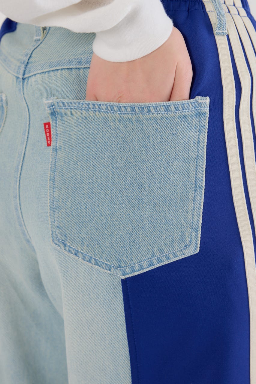 【UNISEX】カスタムトラック デニムパンツ 柄BLU L