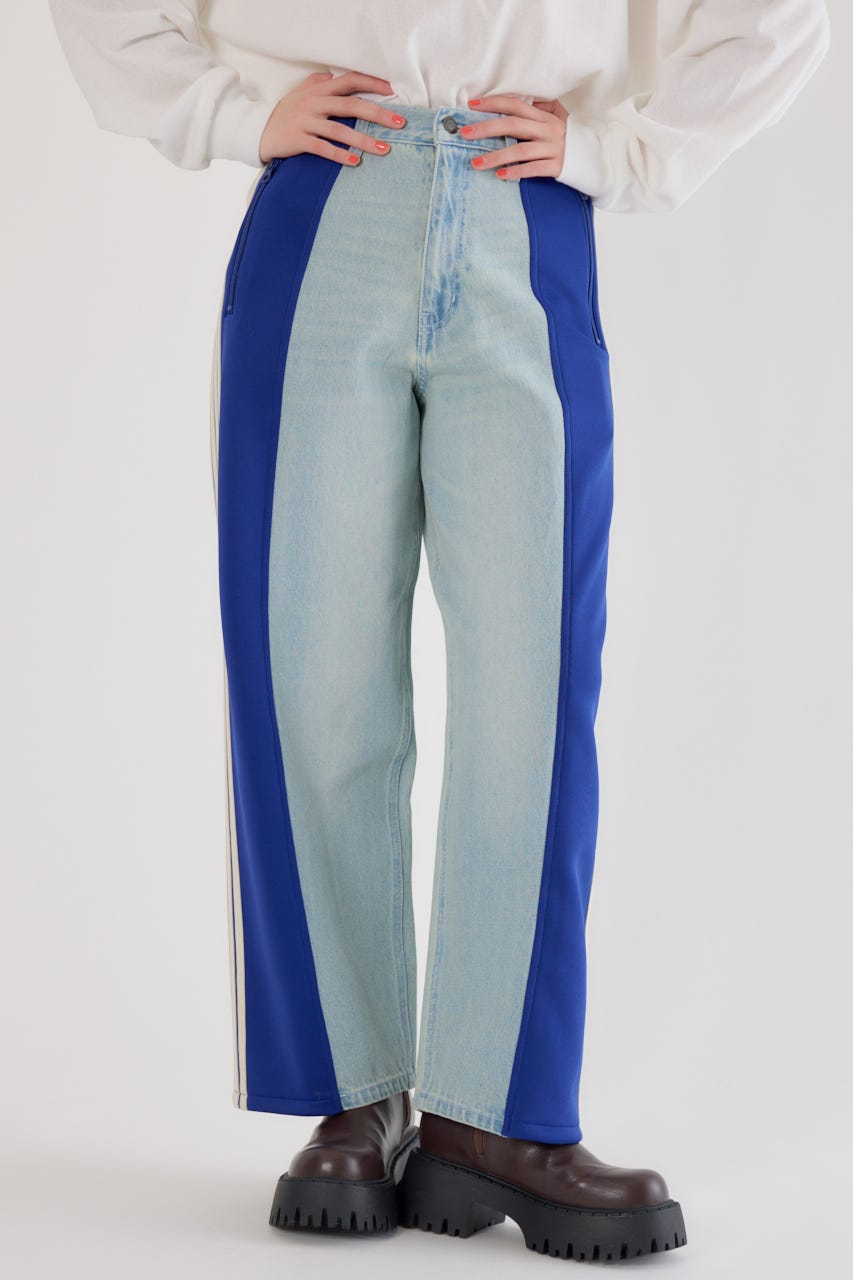 【UNISEX】カスタムトラック デニムパンツ 柄BLU L