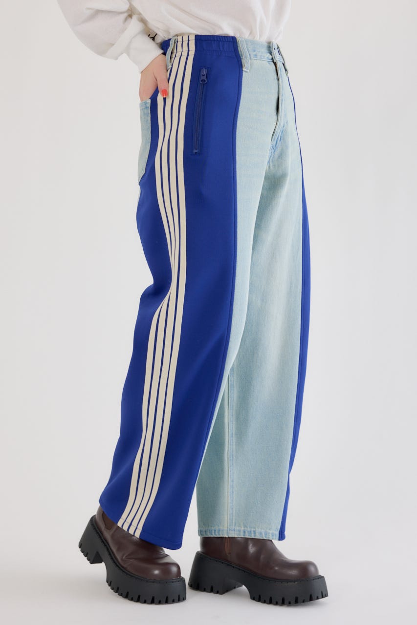 【UNISEX】カスタムトラック デニムパンツ 柄BLU L