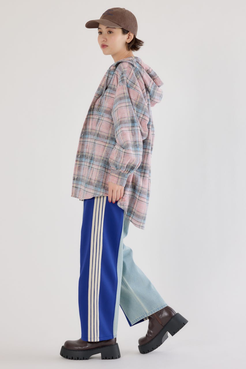 【UNISEX】カスタムトラック デニムパンツ 柄BLU L