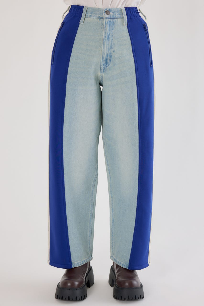 【UNISEX】カスタムトラック デニムパンツ 柄BLU L