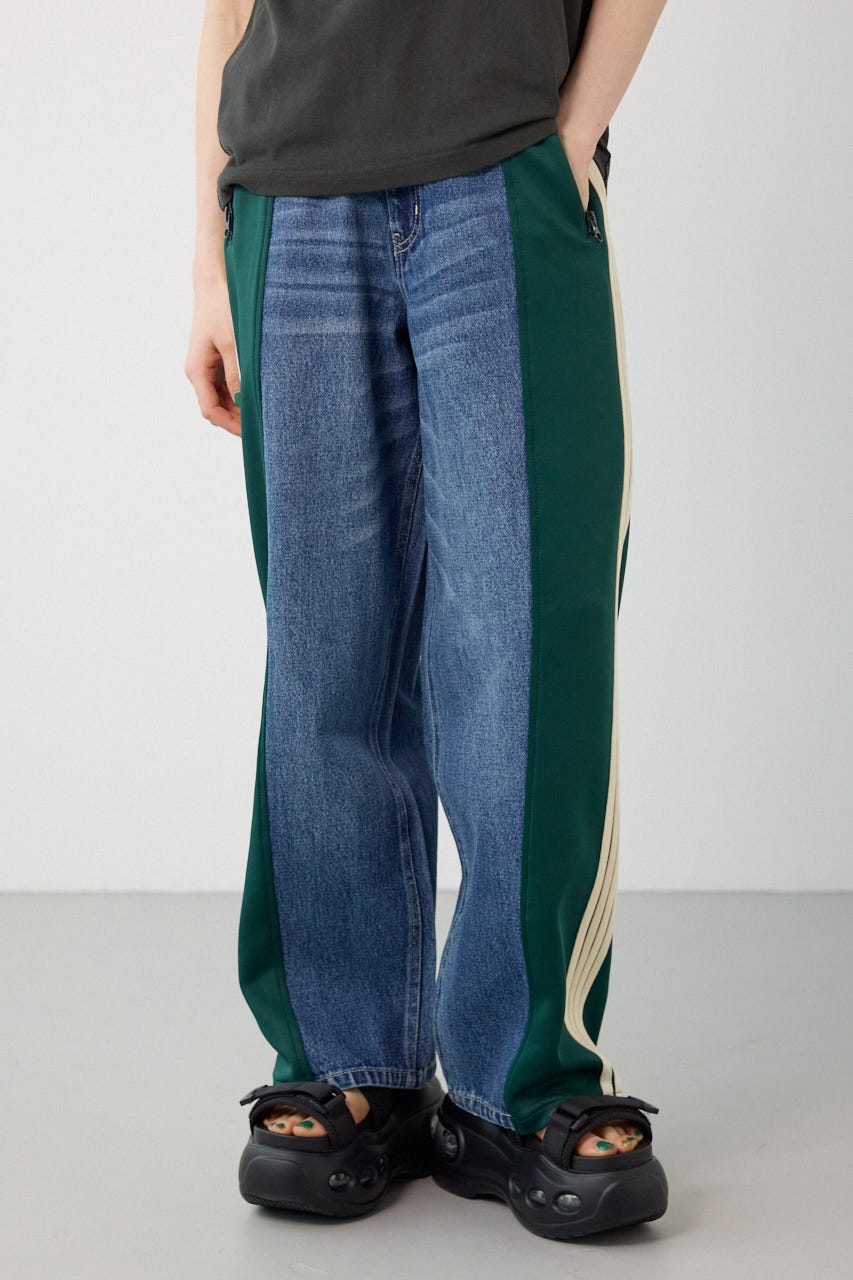 【UNISEX】カスタムトラック デニムパンツ 柄GRN S