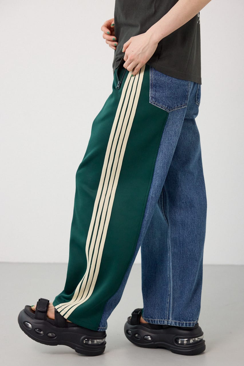 【UNISEX】カスタムトラック デニムパンツ 柄GRN S