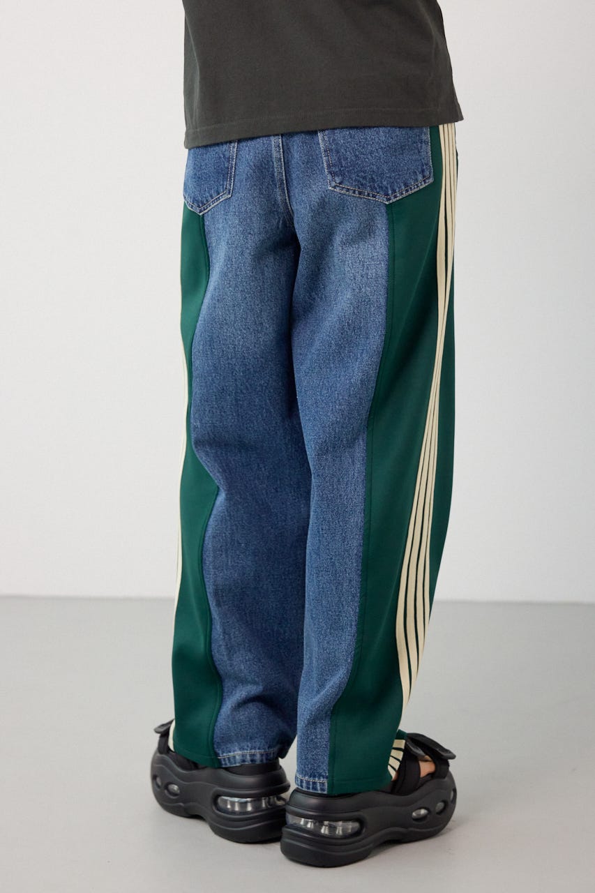 【UNISEX】カスタムトラック デニムパンツ 柄GRN S