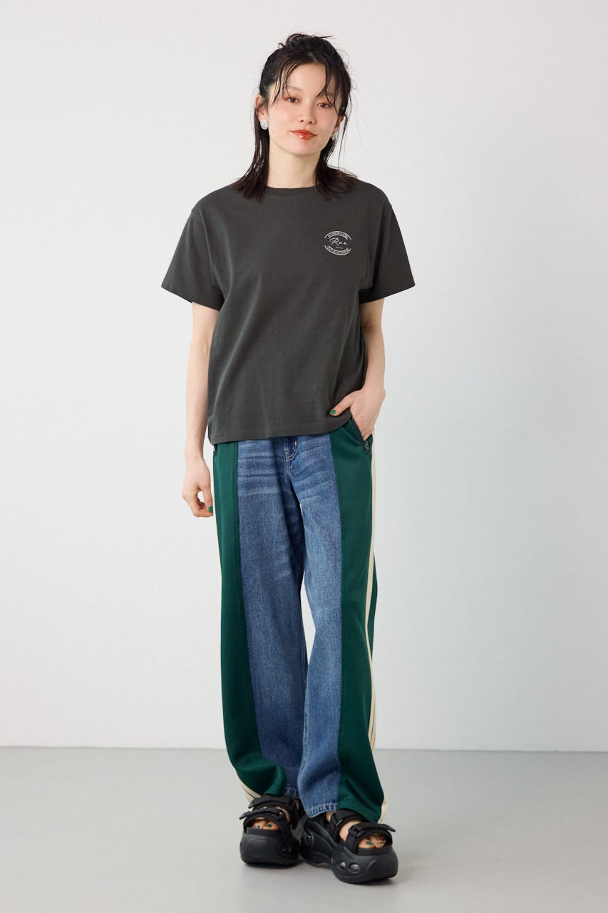 【UNISEX】カスタムトラック デニムパンツ 柄GRN S