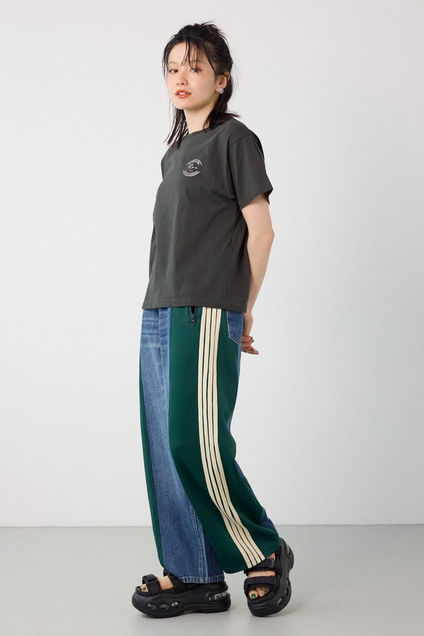 【UNISEX】カスタムトラック デニムパンツ 柄GRN S