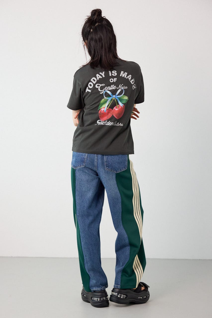 【UNISEX】カスタムトラック デニムパンツ 柄GRN S