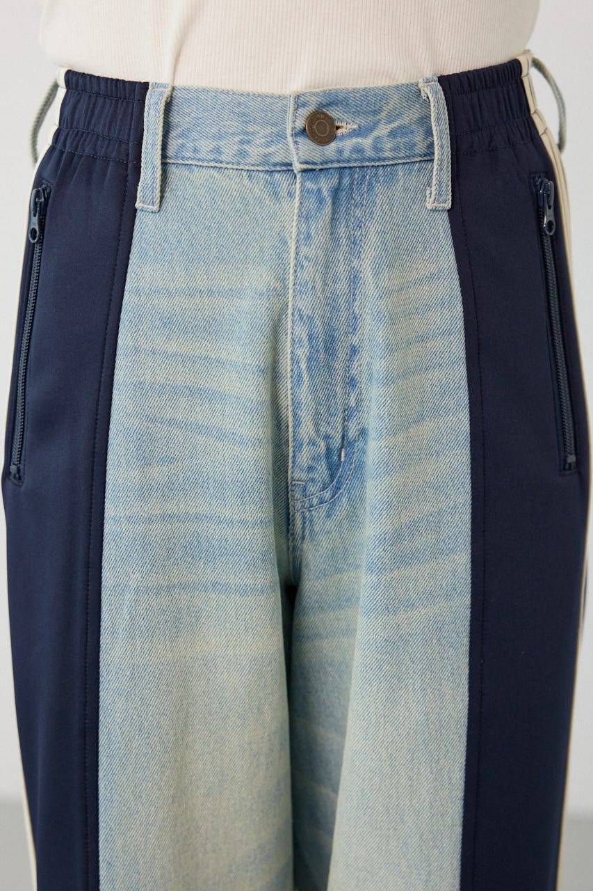 【UNISEX】カスタムトラック デニムパンツ 柄NVY S