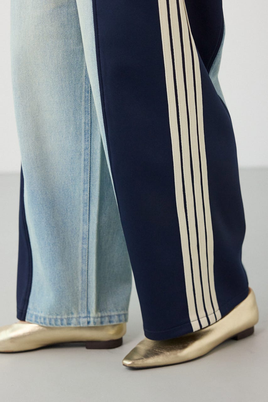 【UNISEX】カスタムトラック デニムパンツ 柄NVY S