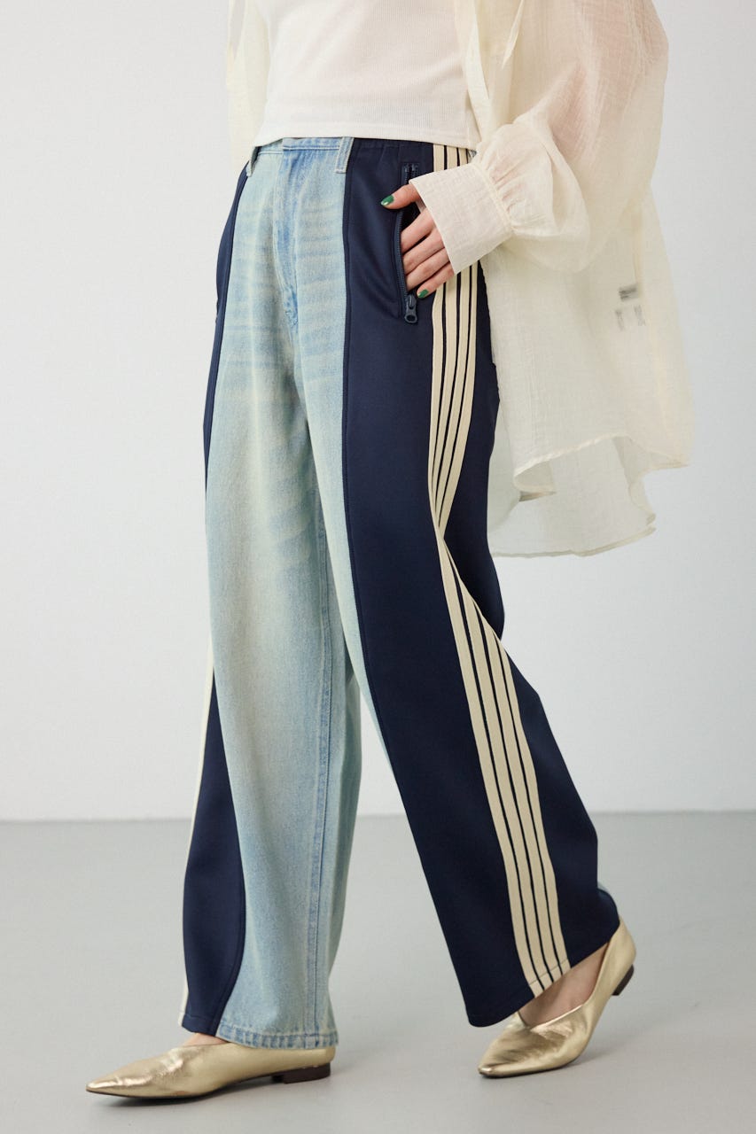 【UNISEX】カスタムトラック デニムパンツ 柄NVY S