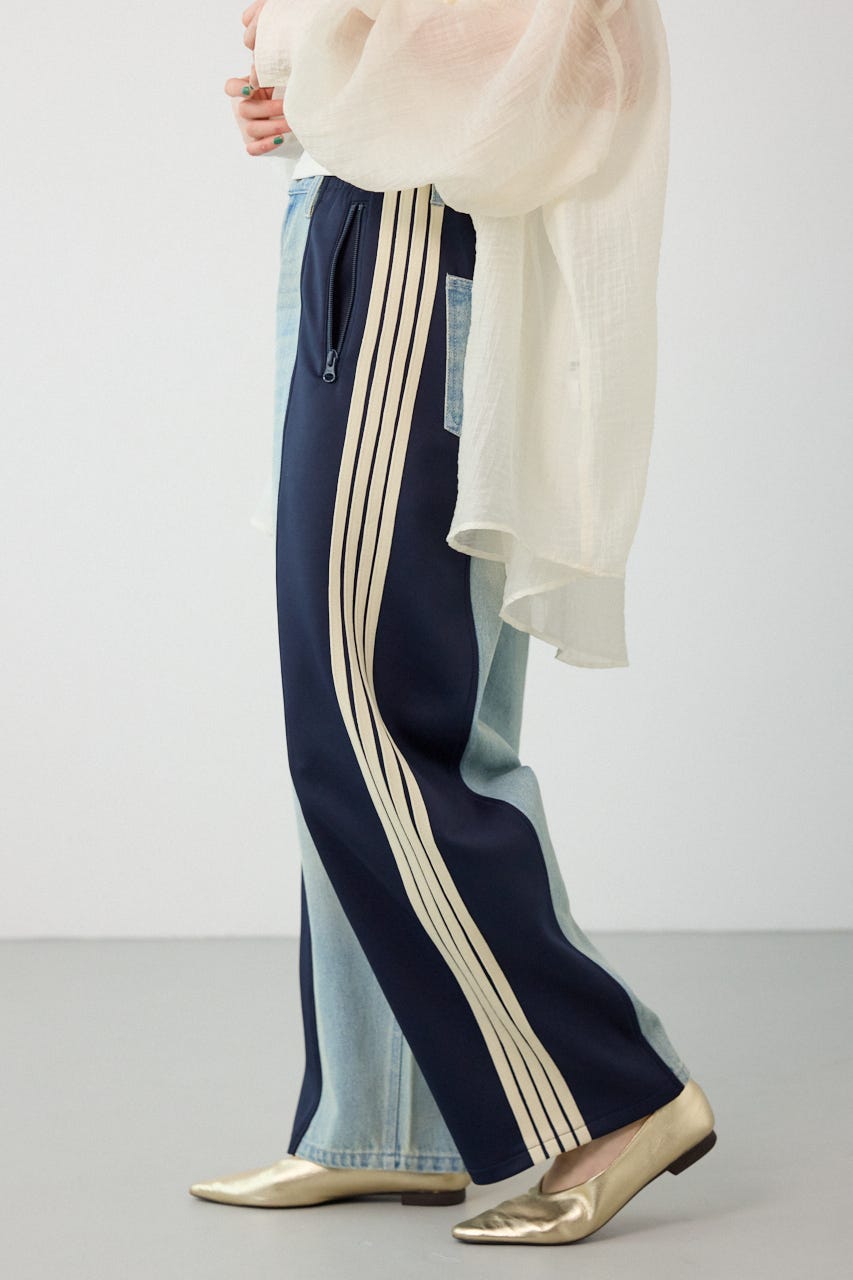 【UNISEX】カスタムトラック デニムパンツ 柄NVY S