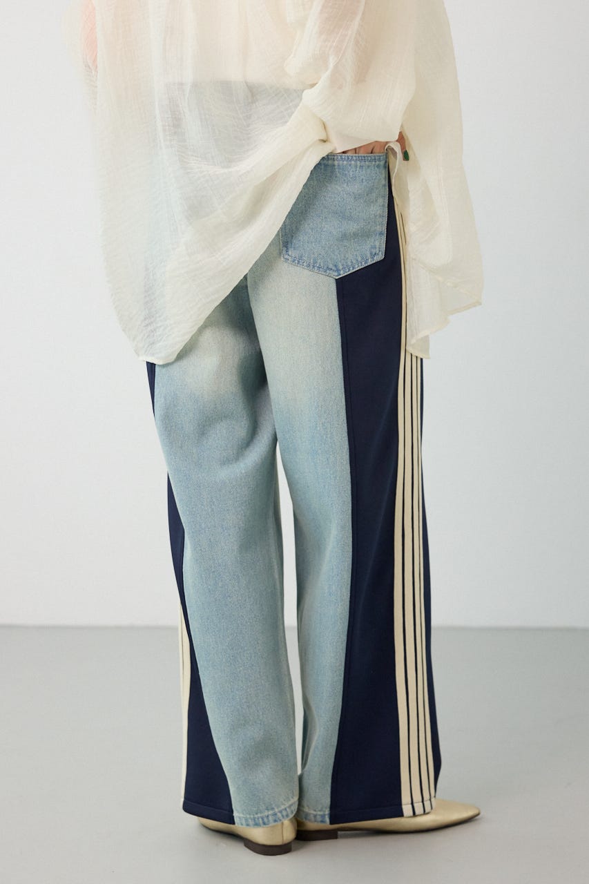 【UNISEX】カスタムトラック デニムパンツ 柄NVY S