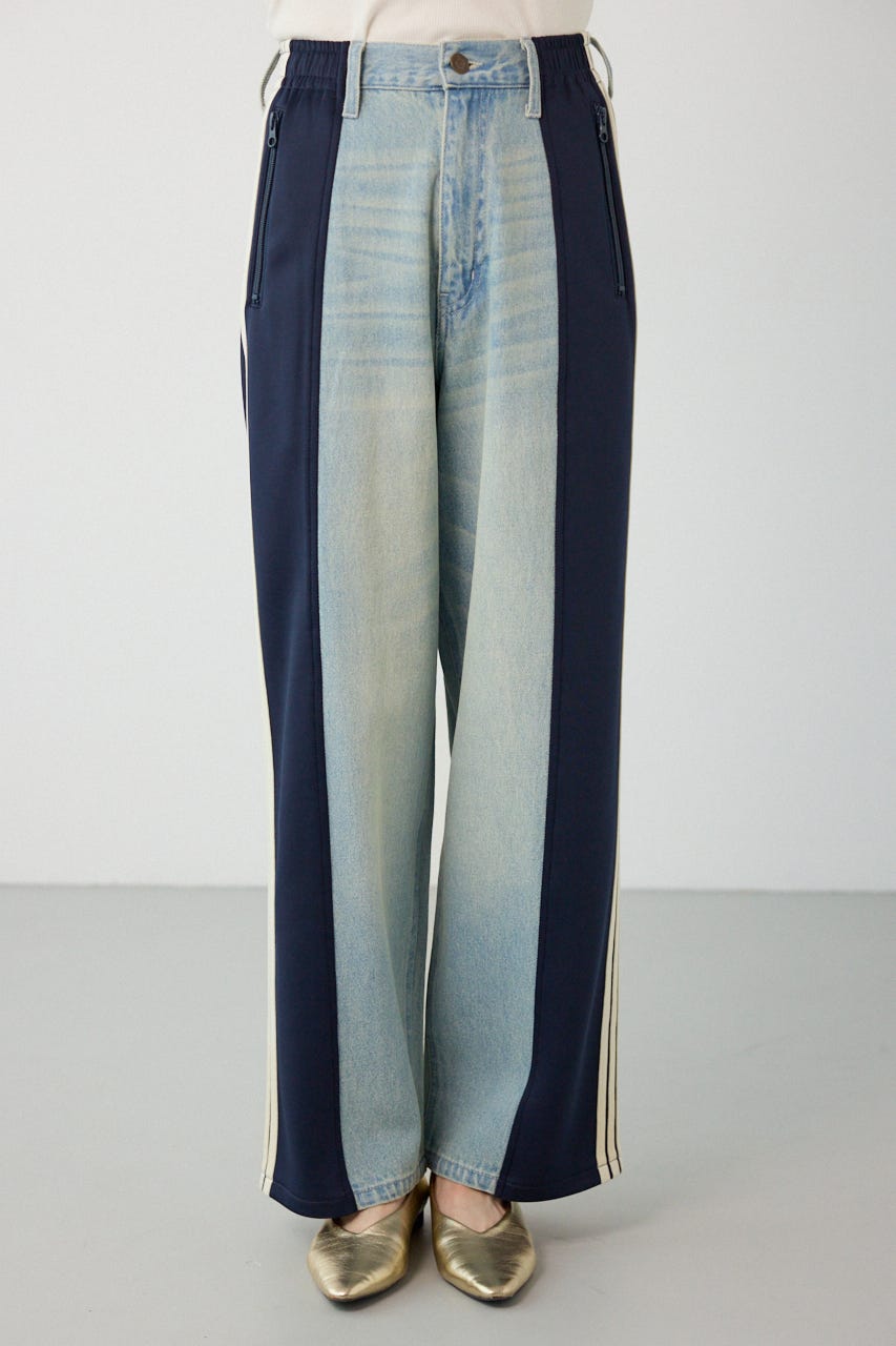 【UNISEX】カスタムトラック デニムパンツ 柄NVY S