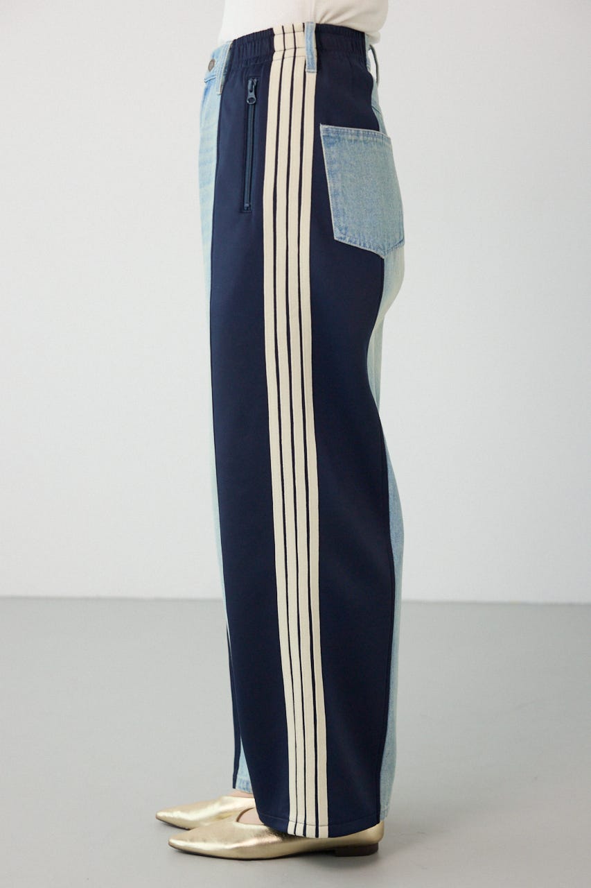 【UNISEX】カスタムトラック デニムパンツ 柄NVY S