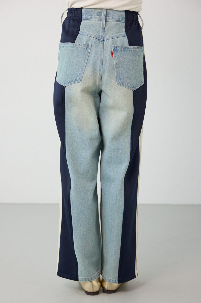 【UNISEX】カスタムトラック デニムパンツ 柄NVY S