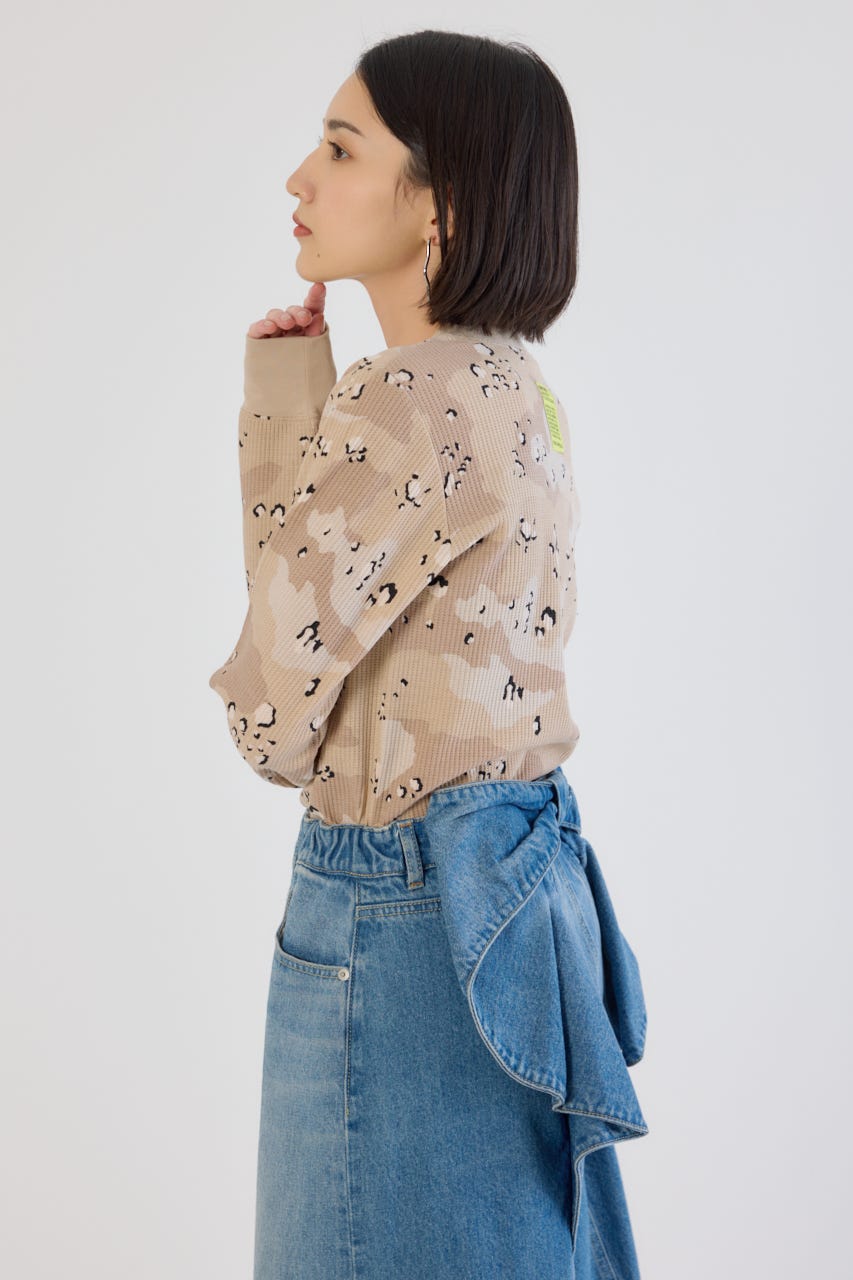 【UNISEX】SHARE パターンワッフルトップス 柄BEG L