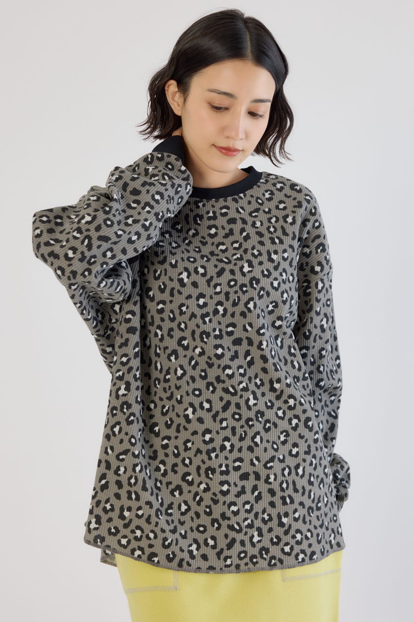 【UNISEX】SHARE パターンワッフルトップス 柄BLK L