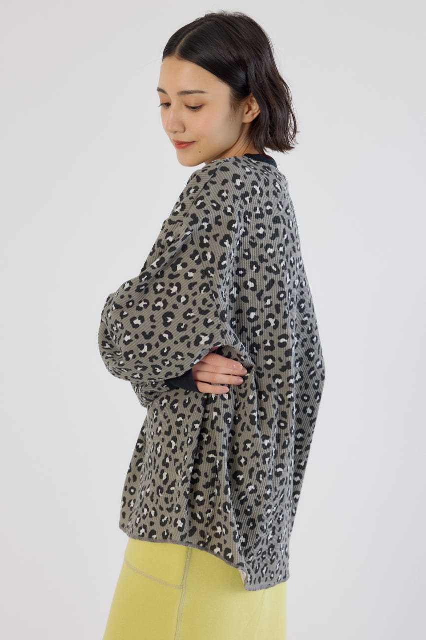 【UNISEX】SHARE パターンワッフルトップス 柄BLK L