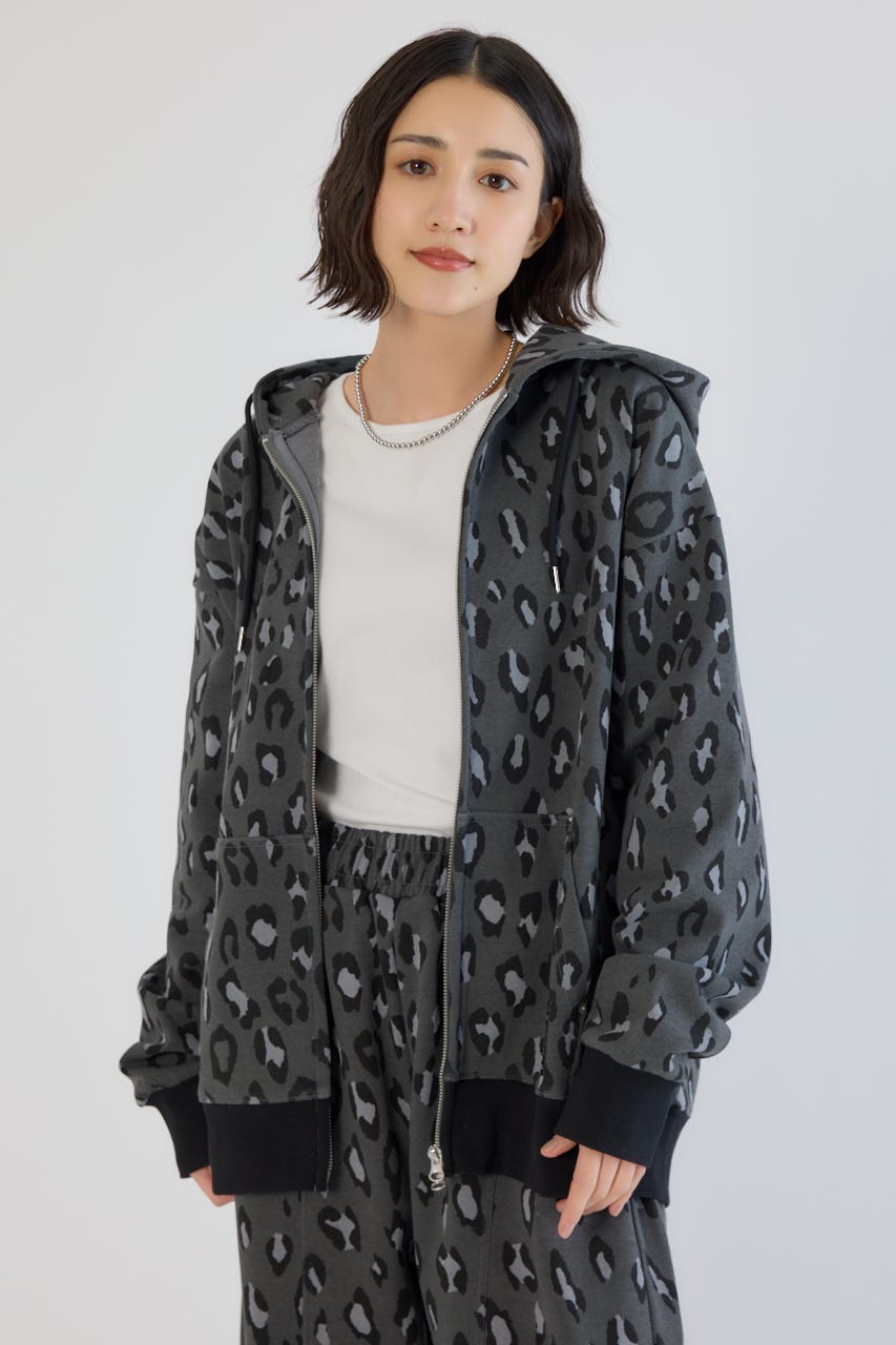 【UNISEX】SHARE PATTERN W ジップパーカー 柄GRY L