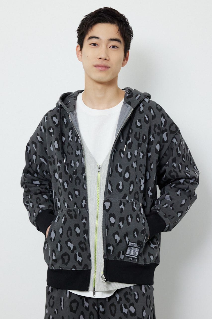 【UNISEX】SHARE PATTERN W ジップパーカー 柄GRY L