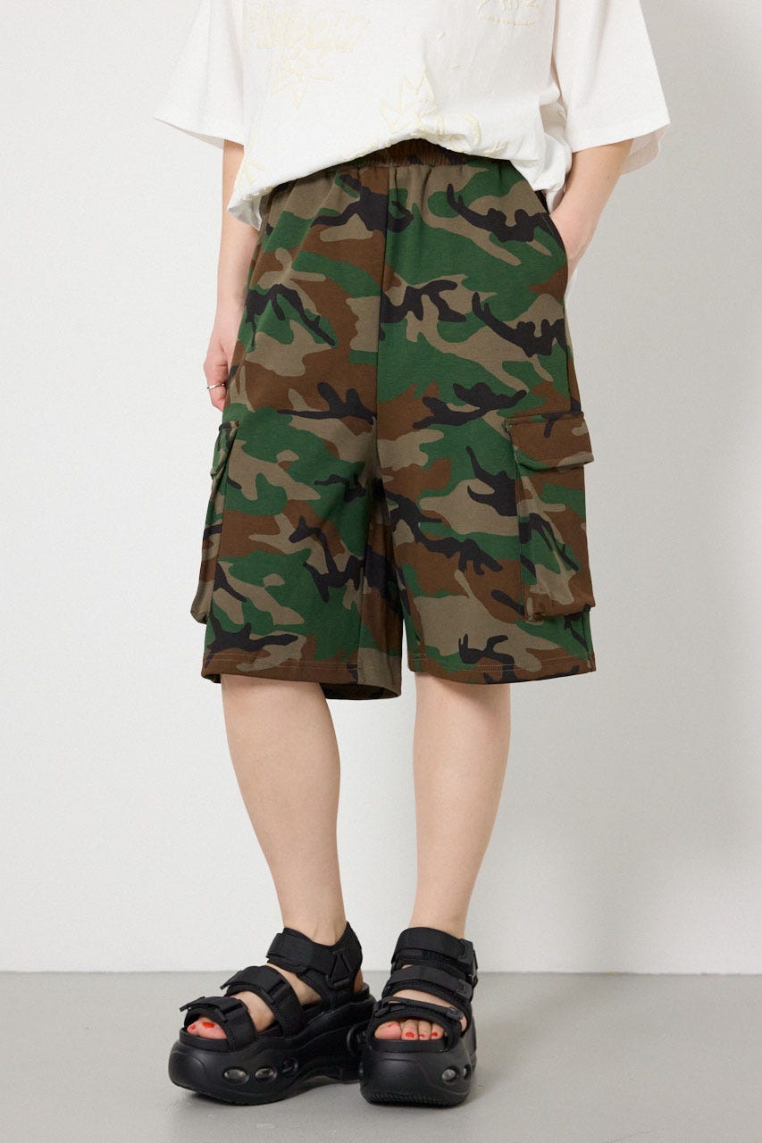【UNISEX】SHARE DRY PTTERN スウェットカーゴショートパンツ 柄BRN L