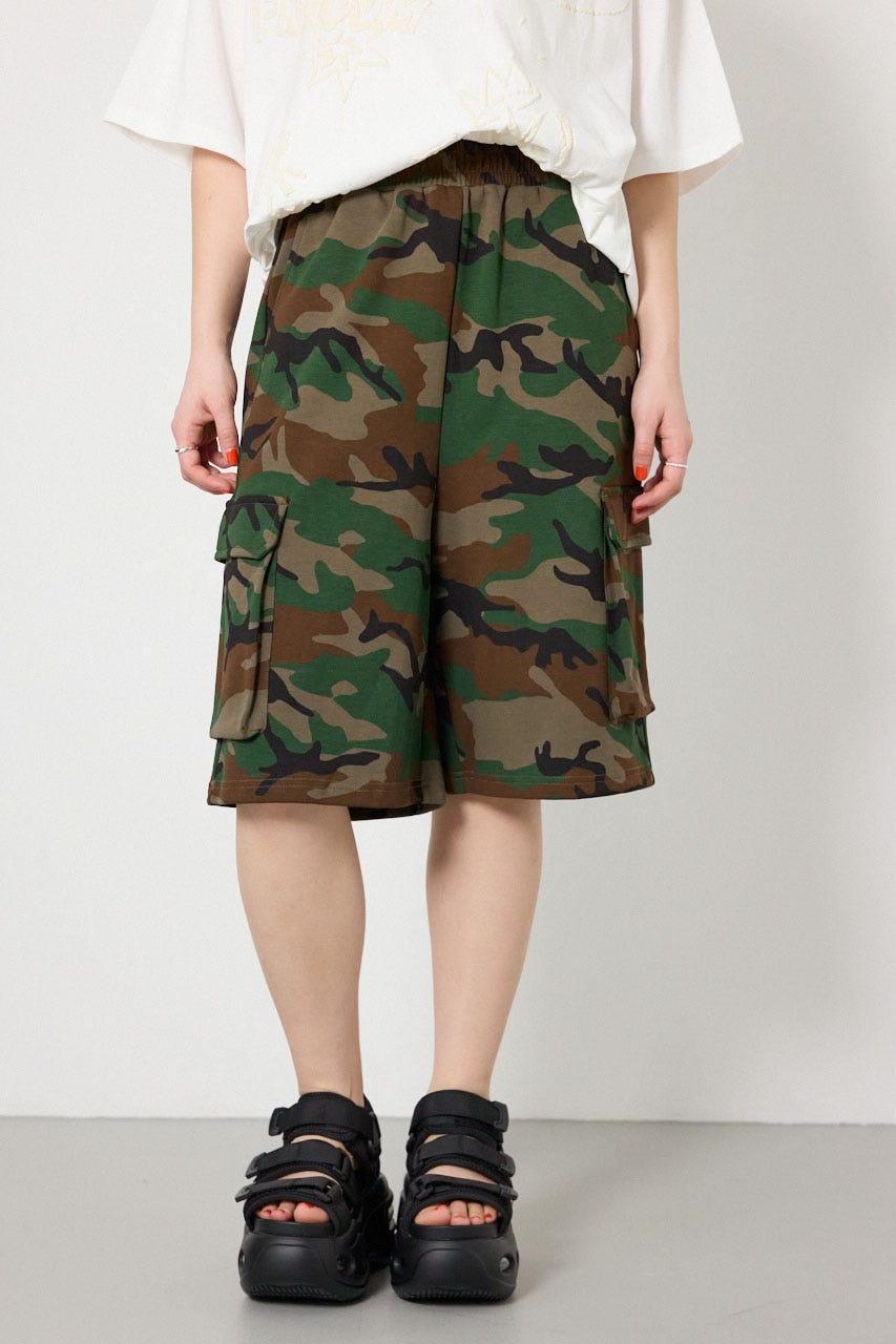 【UNISEX】SHARE DRY PTTERN スウェットカーゴショートパンツ 柄BRN L