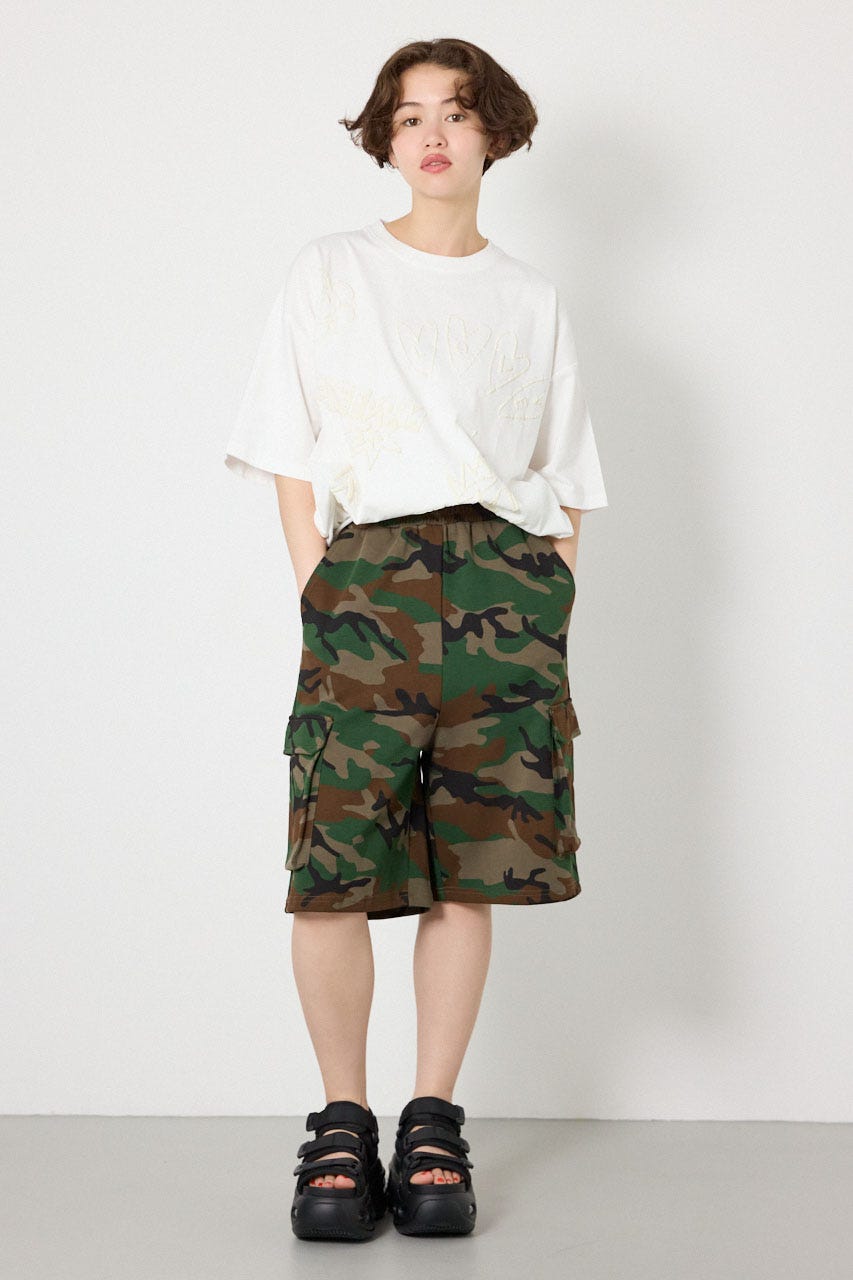 【UNISEX】SHARE DRY PTTERN スウェットカーゴショートパンツ 柄BRN L