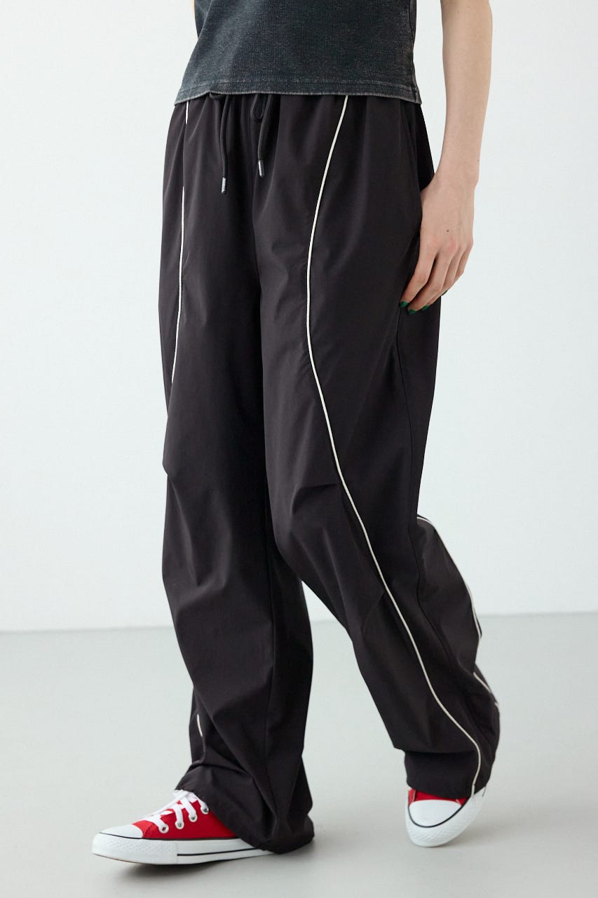【UNISEX】W/Rパイピングパラシュートパンツ BLK L