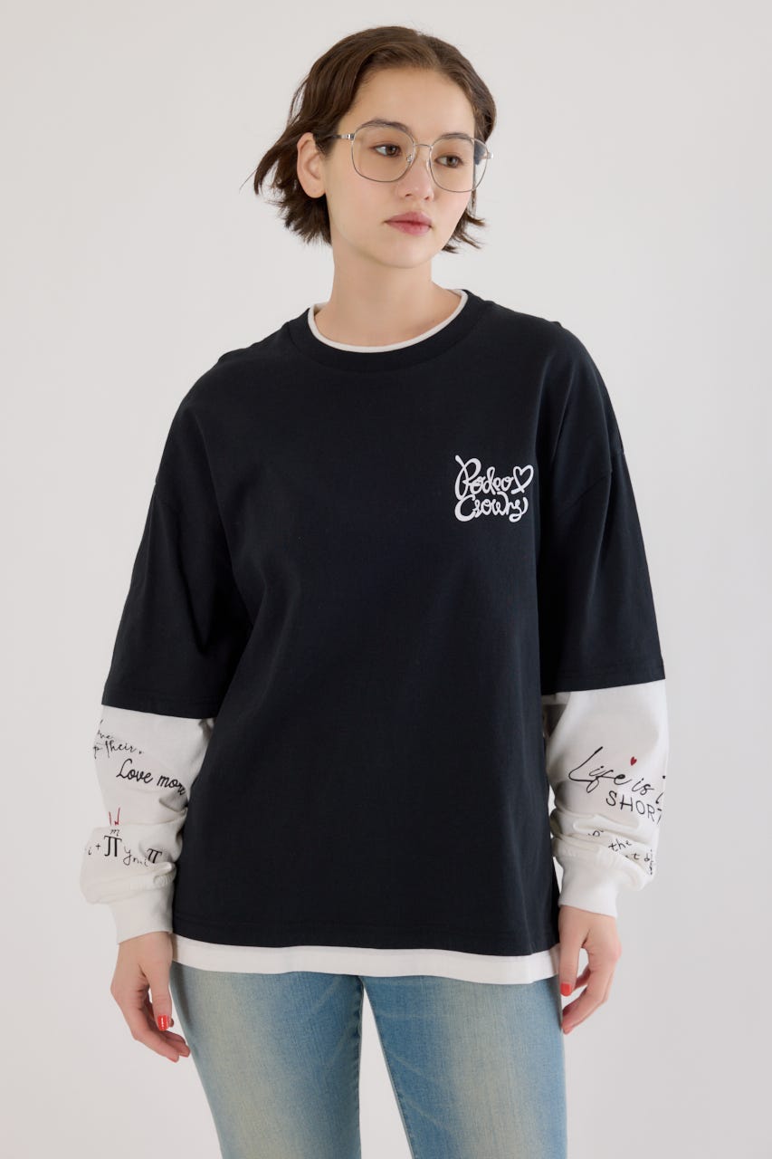 【UNISEX】ハートフェイクレイヤードトップス BLK M