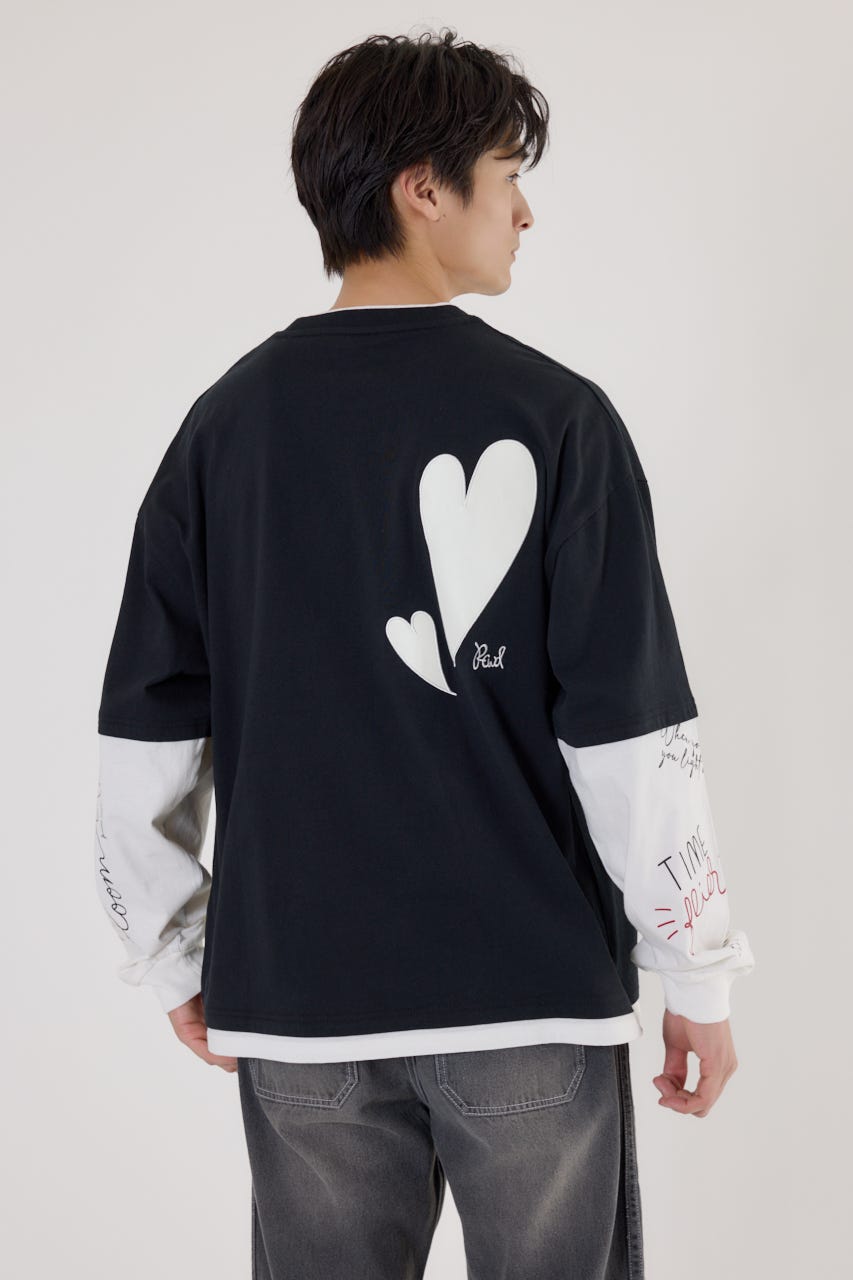 【UNISEX】ハートフェイクレイヤードトップス BLK M