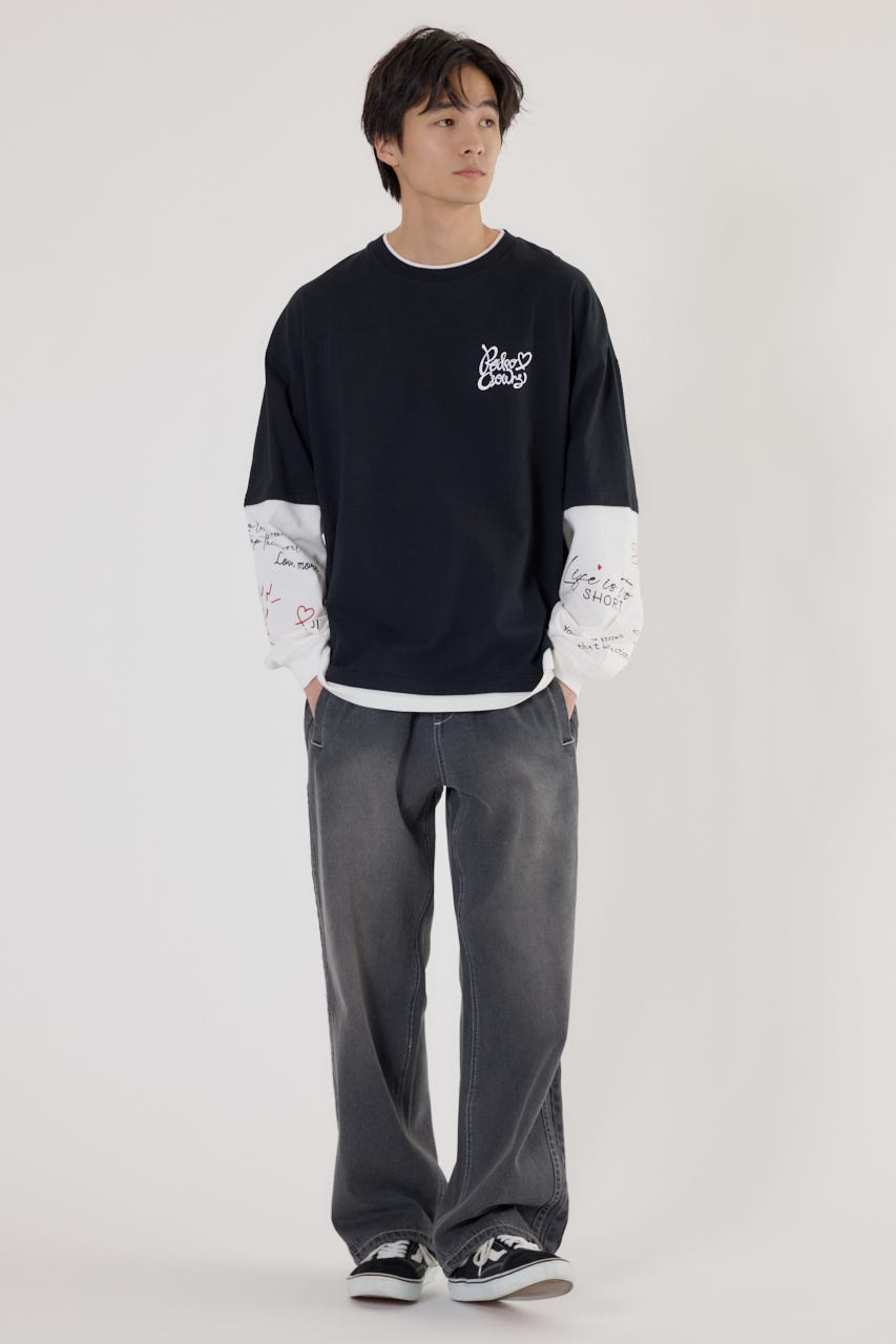 【UNISEX】ハートフェイクレイヤードトップス BLK M