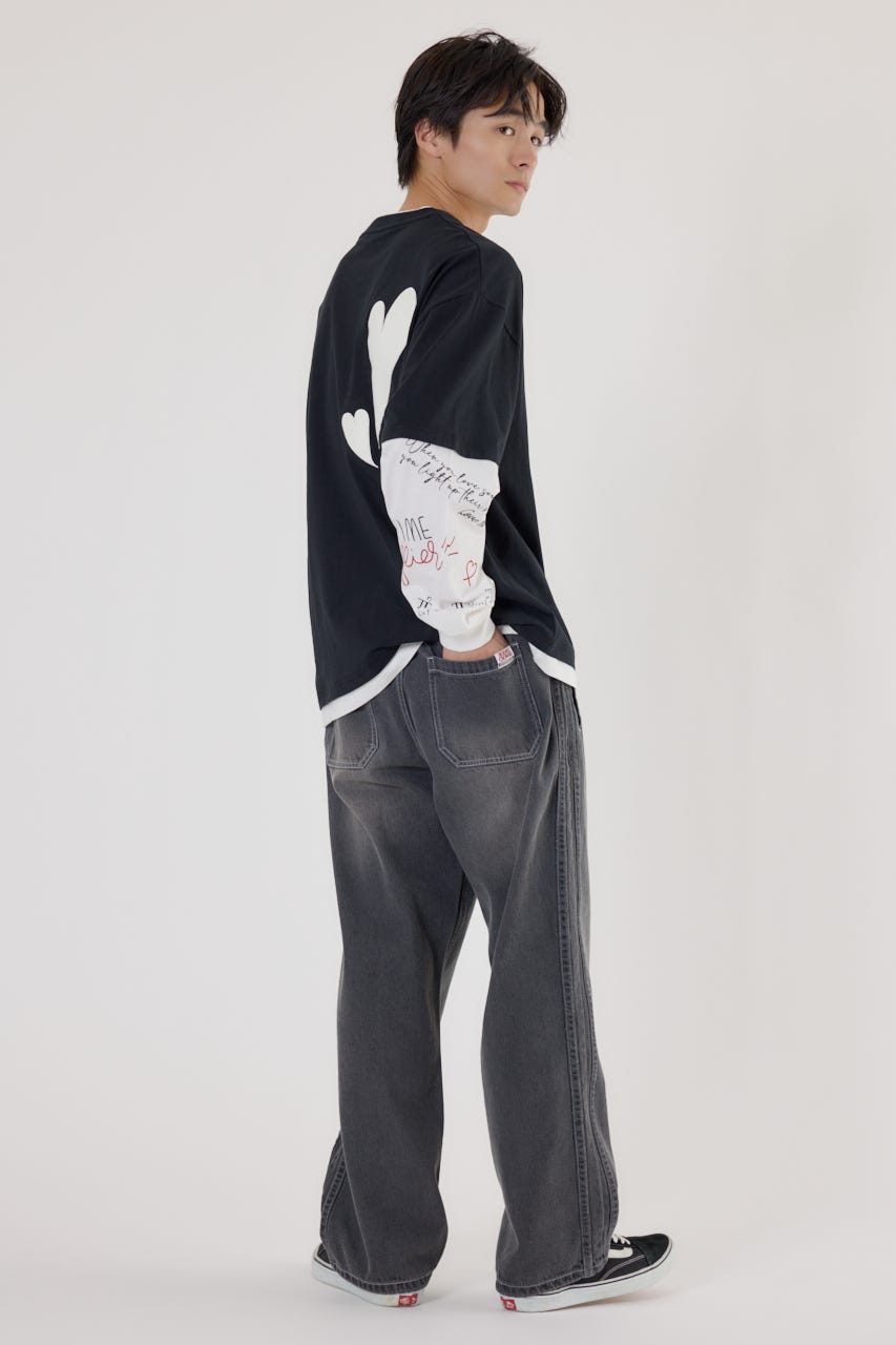 【UNISEX】ハートフェイクレイヤードトップス BLK M