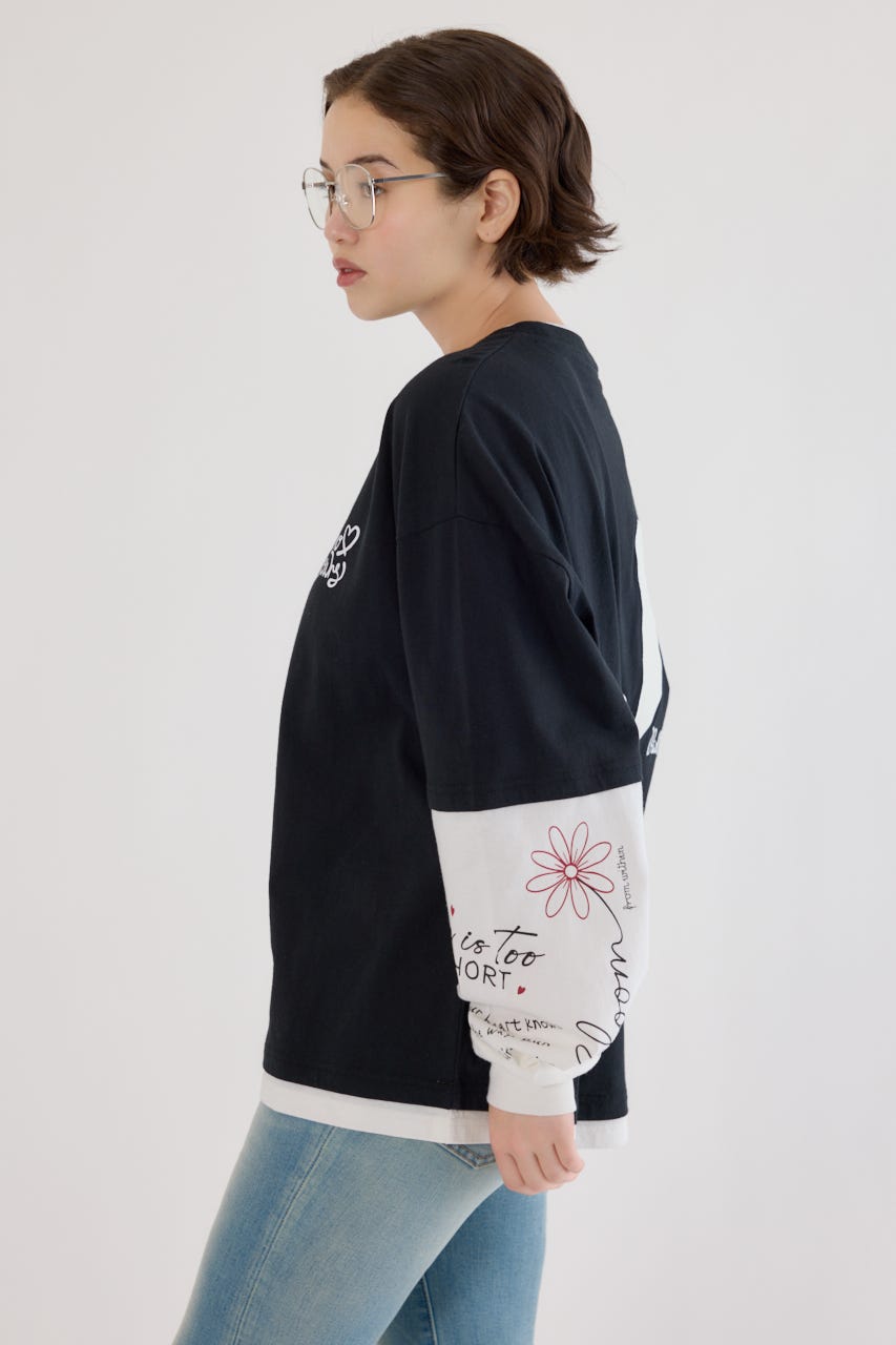 【UNISEX】ハートフェイクレイヤードトップス BLK M