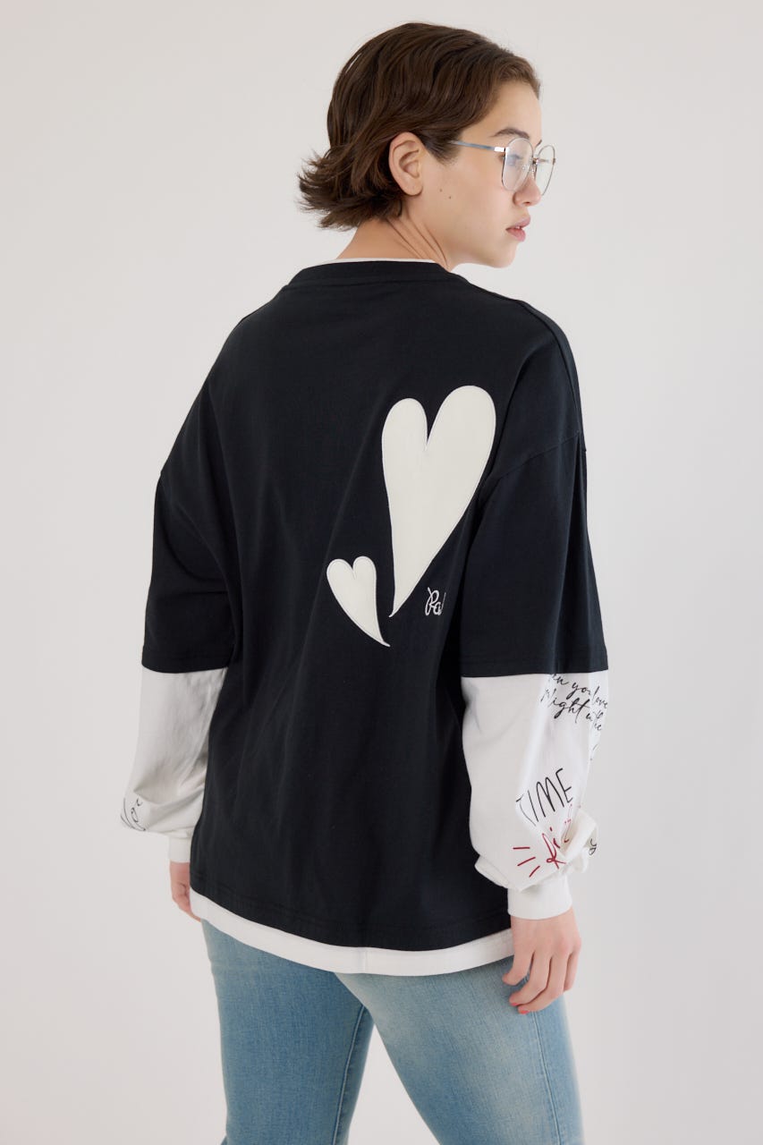 【UNISEX】ハートフェイクレイヤードトップス BLK M