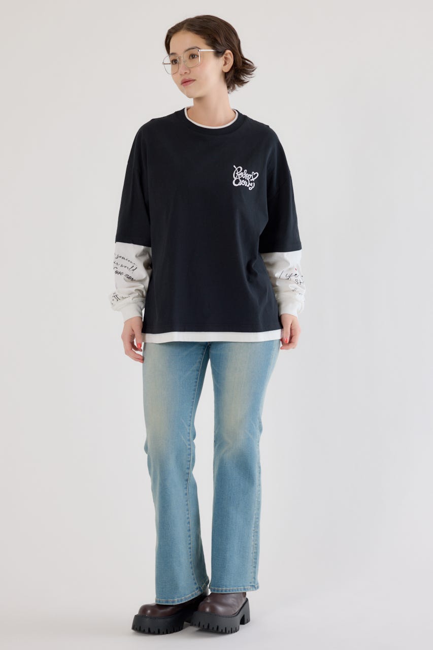 【UNISEX】ハートフェイクレイヤードトップス BLK M