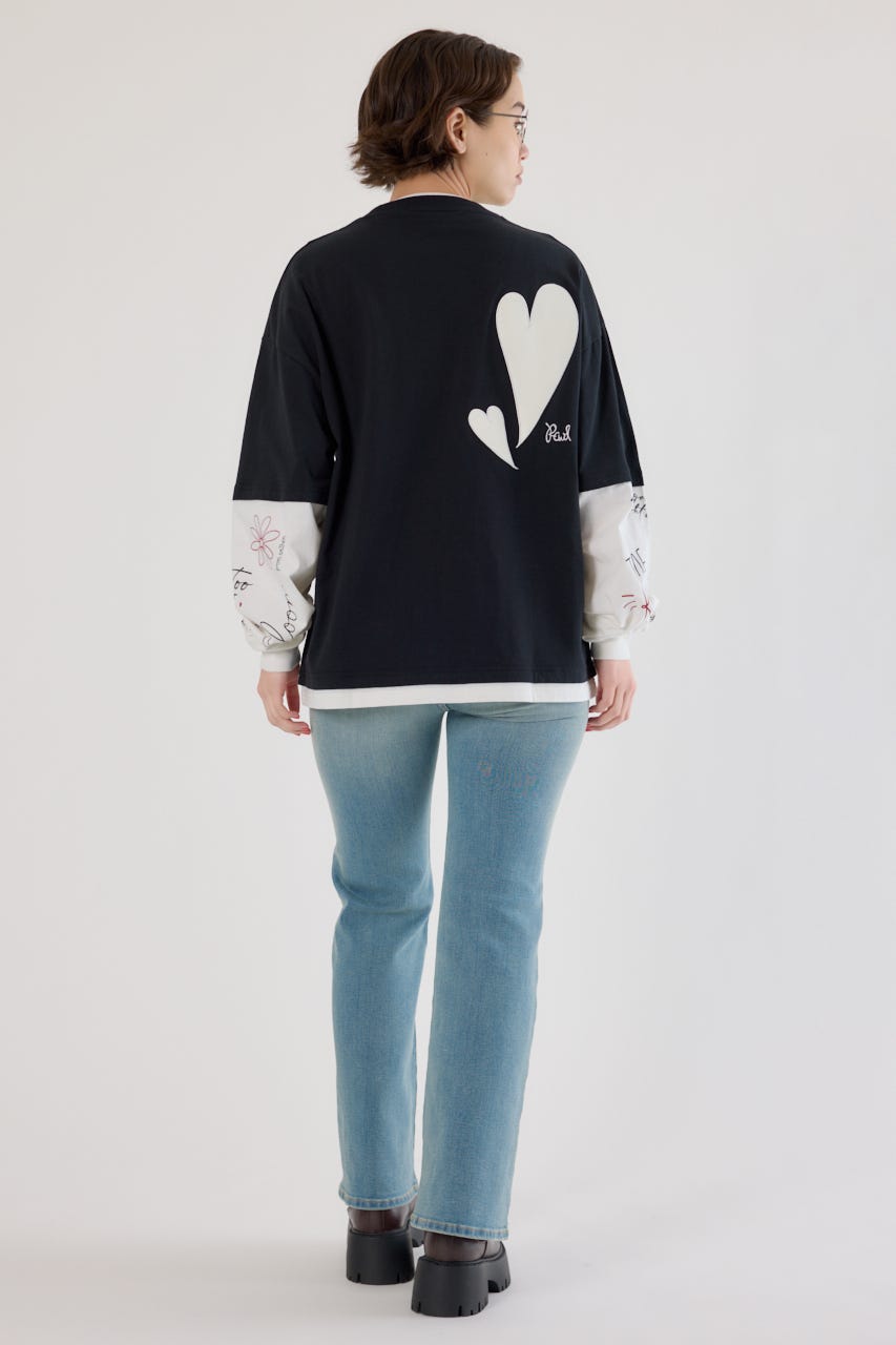 【UNISEX】ハートフェイクレイヤードトップス BLK M