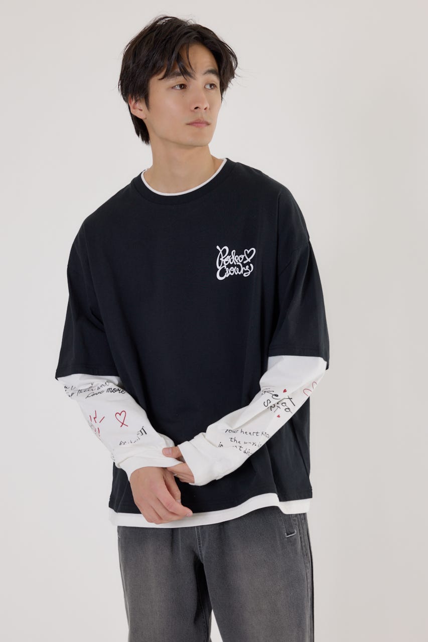 【UNISEX】ハートフェイクレイヤードトップス BLK M