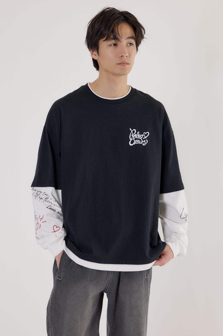 【UNISEX】ハートフェイクレイヤードトップス BLK M