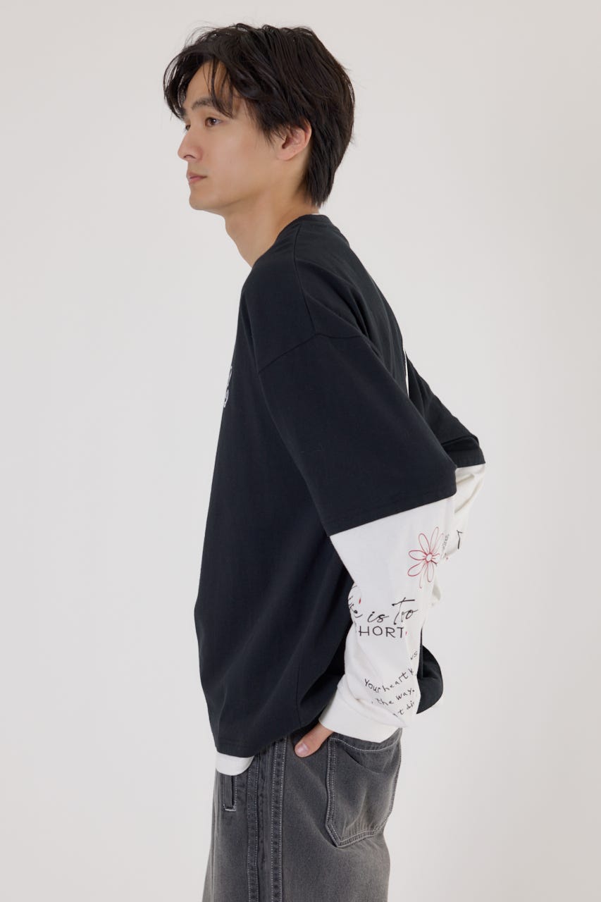 【UNISEX】ハートフェイクレイヤードトップス BLK M