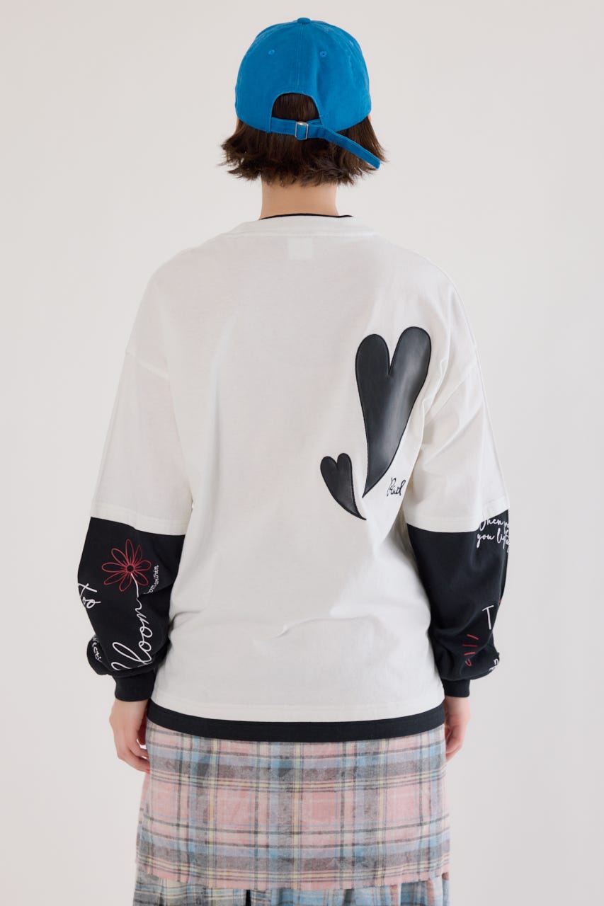【UNISEX】ハートフェイクレイヤードトップス O/WHT L