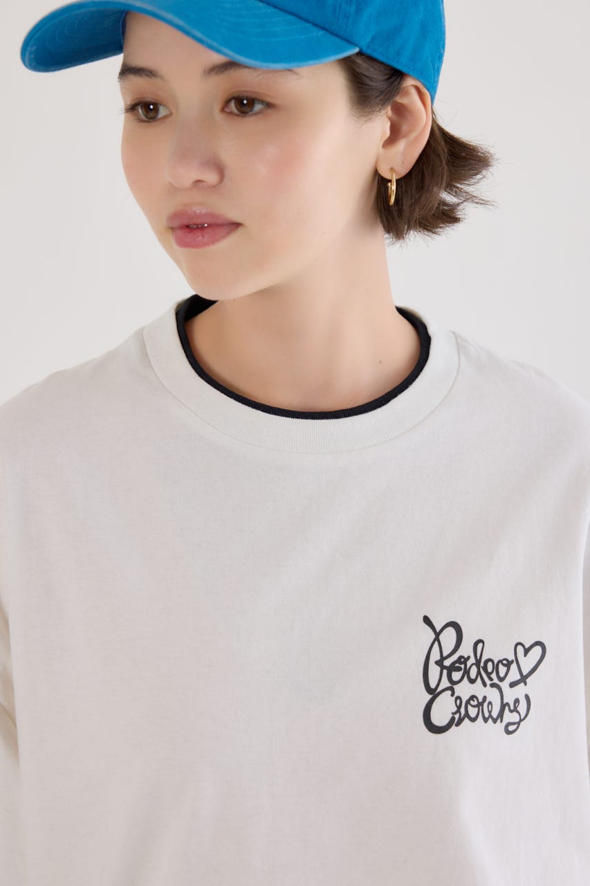 【UNISEX】ハートフェイクレイヤードトップス O/WHT L