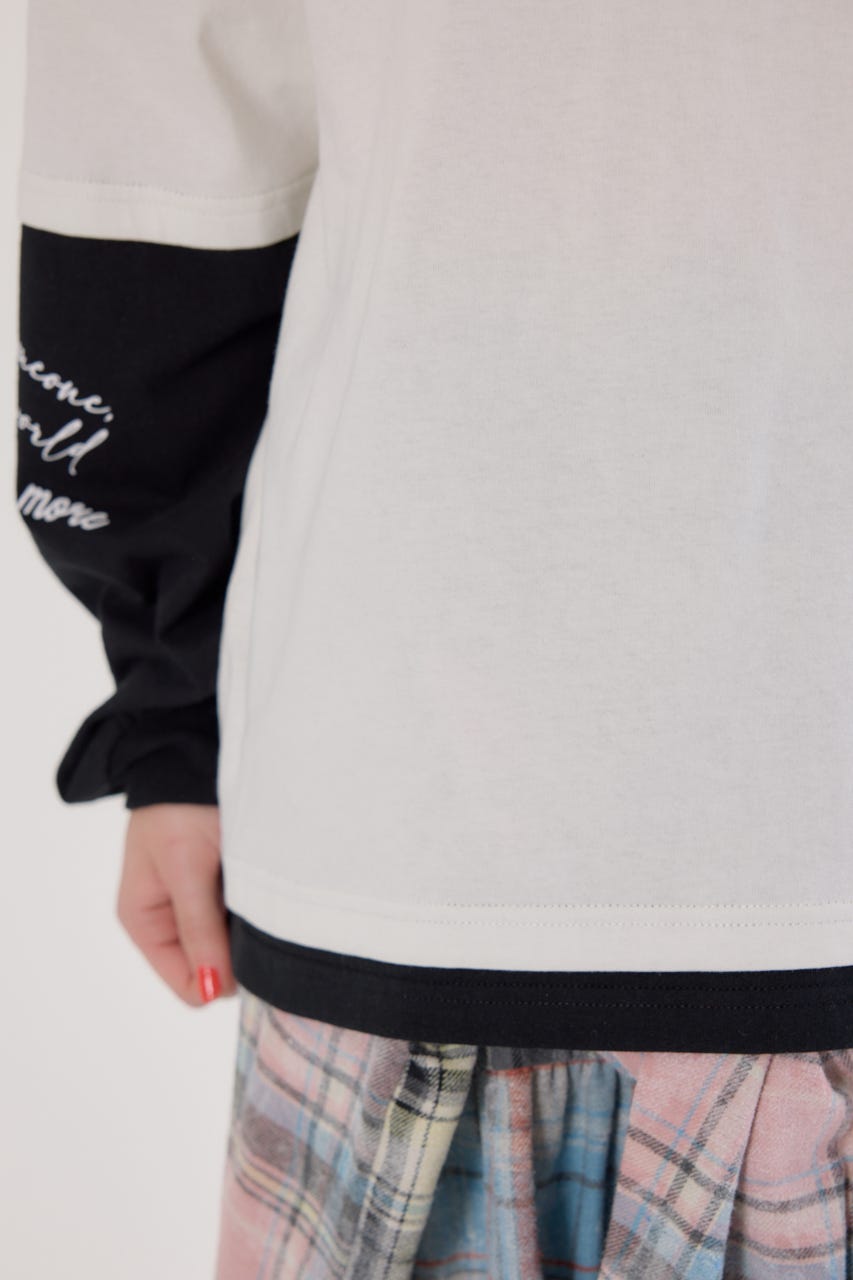 【UNISEX】ハートフェイクレイヤードトップス O/WHT L